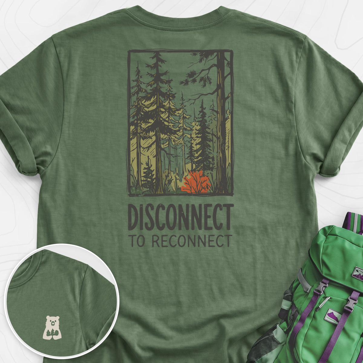 Disconnect Forest Back Print Lightweight T-Shirt Gift For Hiker