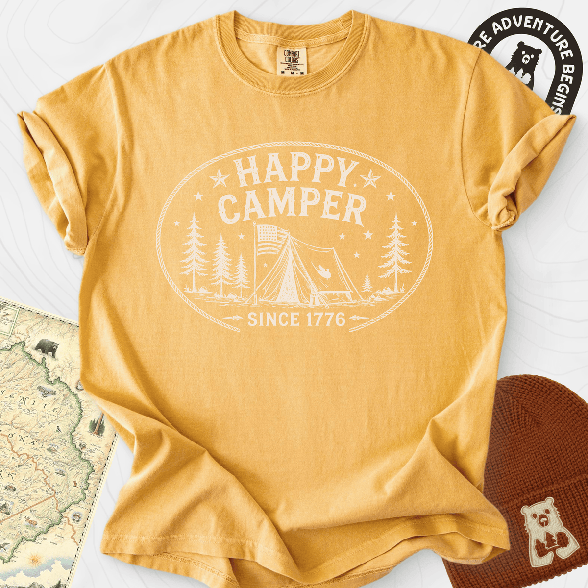 Happy Camper Badge T-Shirt Gift For Hiker