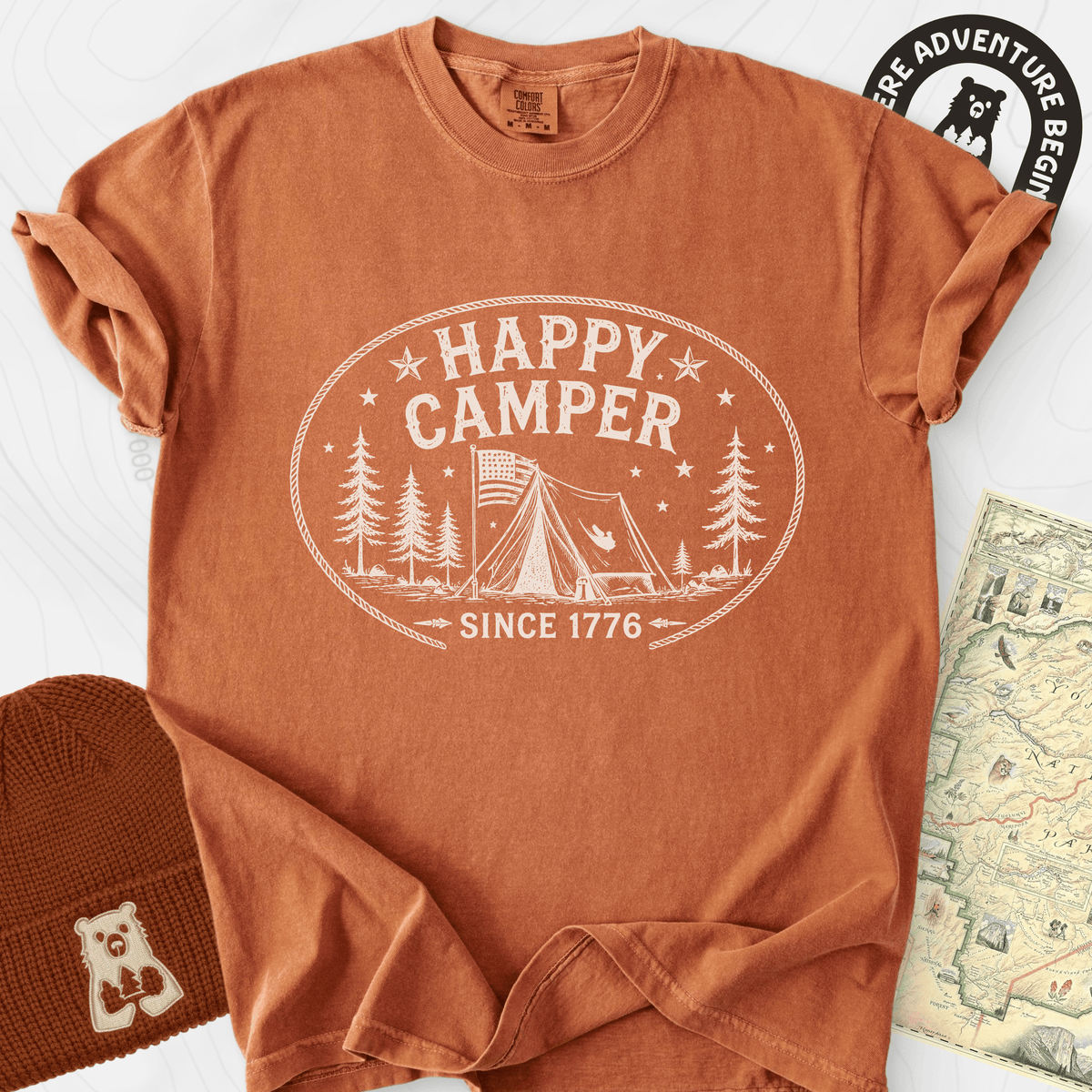Happy Camper Badge T-Shirt Gift For Hiker