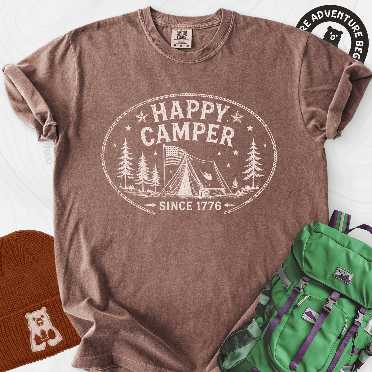 Happy Camper Badge T-Shirt Gift For Hiker