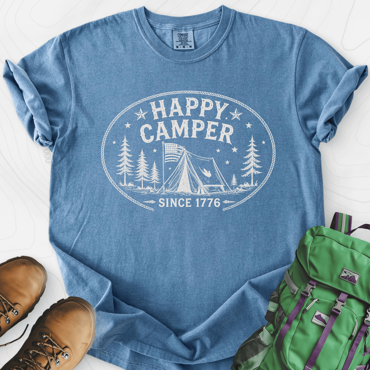 Happy Camper Badge T-Shirt Gift For Hiker