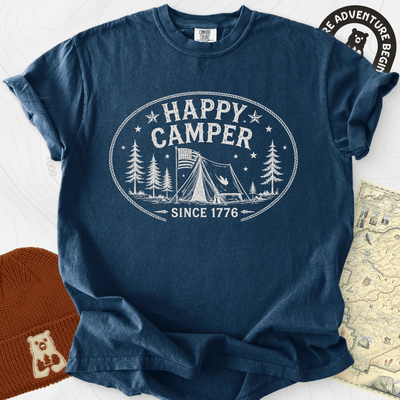Happy Camper Badge T-Shirt Gift For Hiker