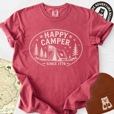 Happy Camper Badge T-Shirt Gift For Hiker