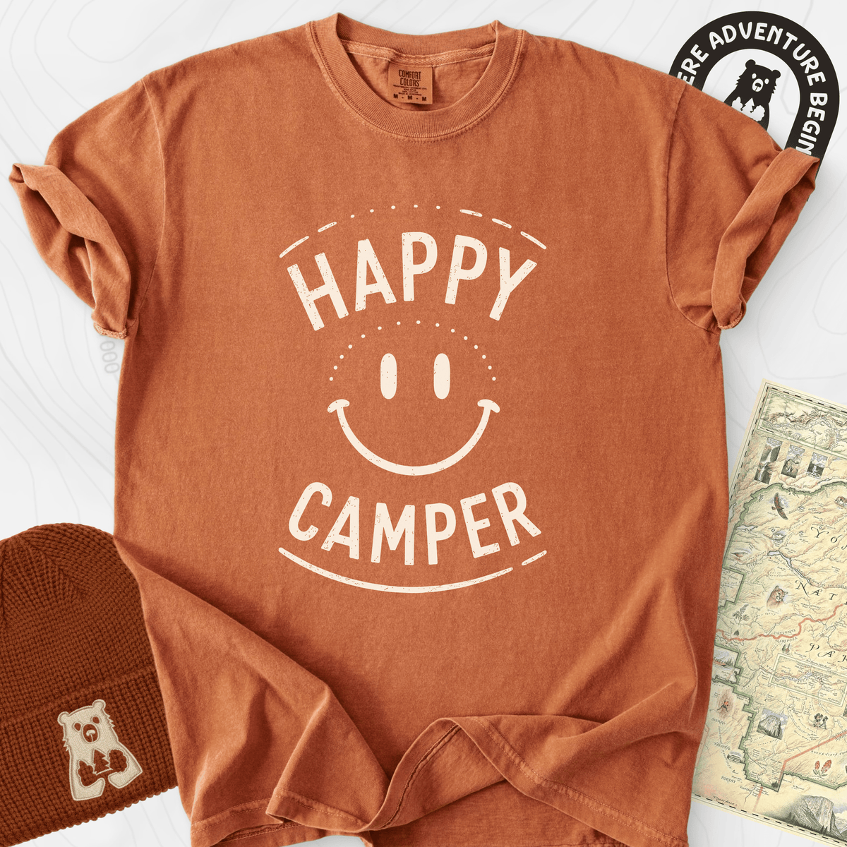 Happy Camper Smile T-Shirt Gift For Hiker
