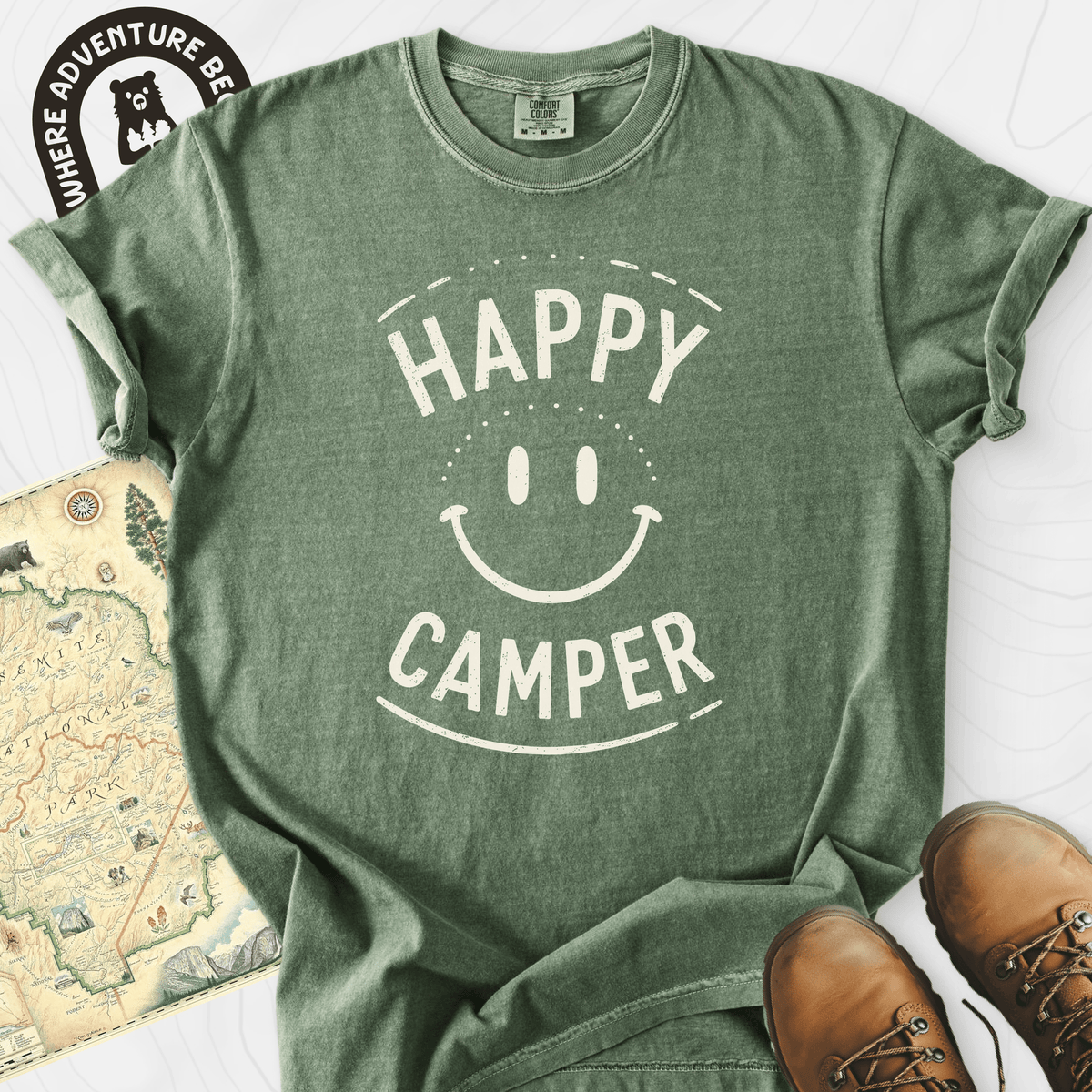 Happy Camper Smile T-Shirt Gift For Hiker