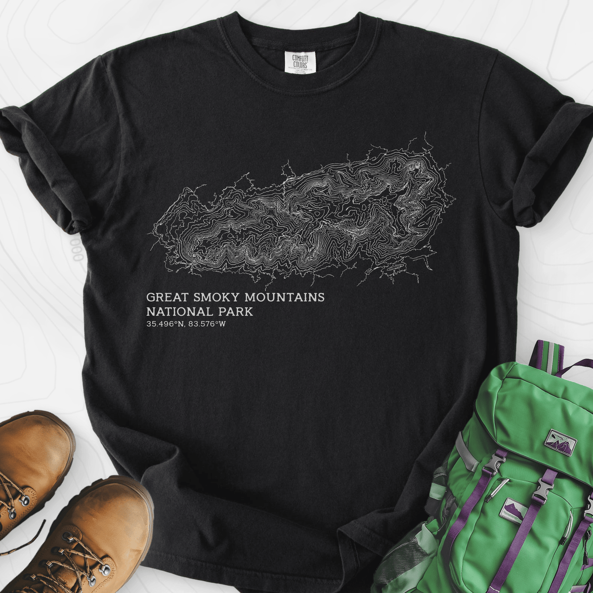 Smoky Mountains Topo T-Shirt Gift For Hiker