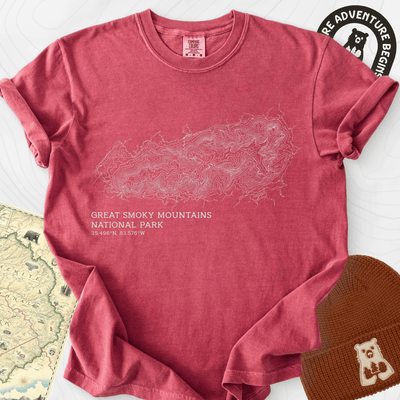 Smoky Mountains Topo T-Shirt Gift For Hiker