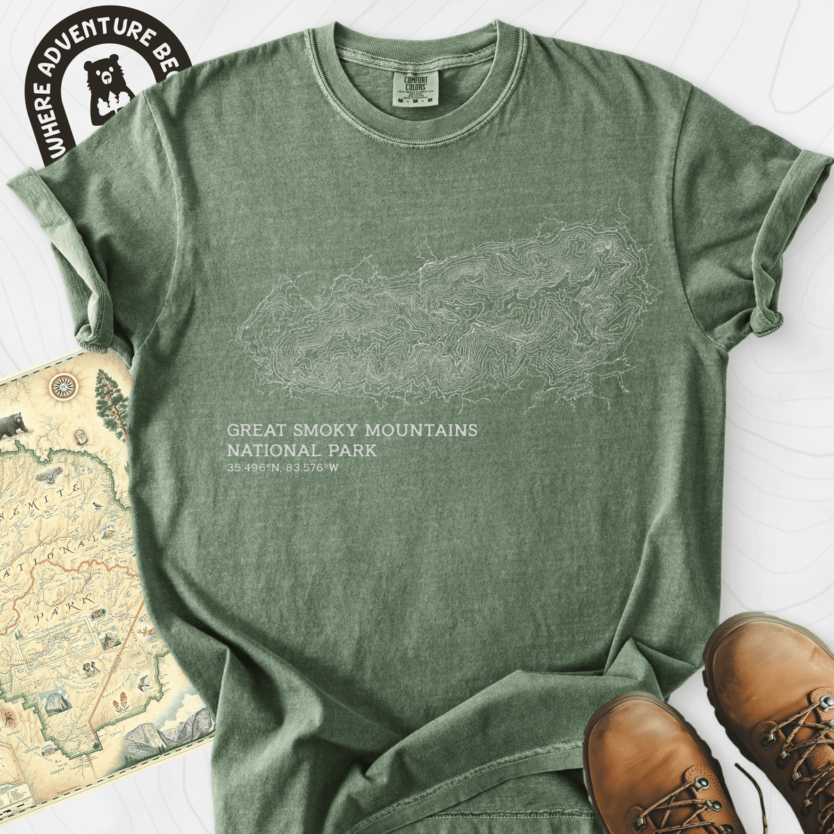 Smoky Mountains Topo T-Shirt Gift For Hiker