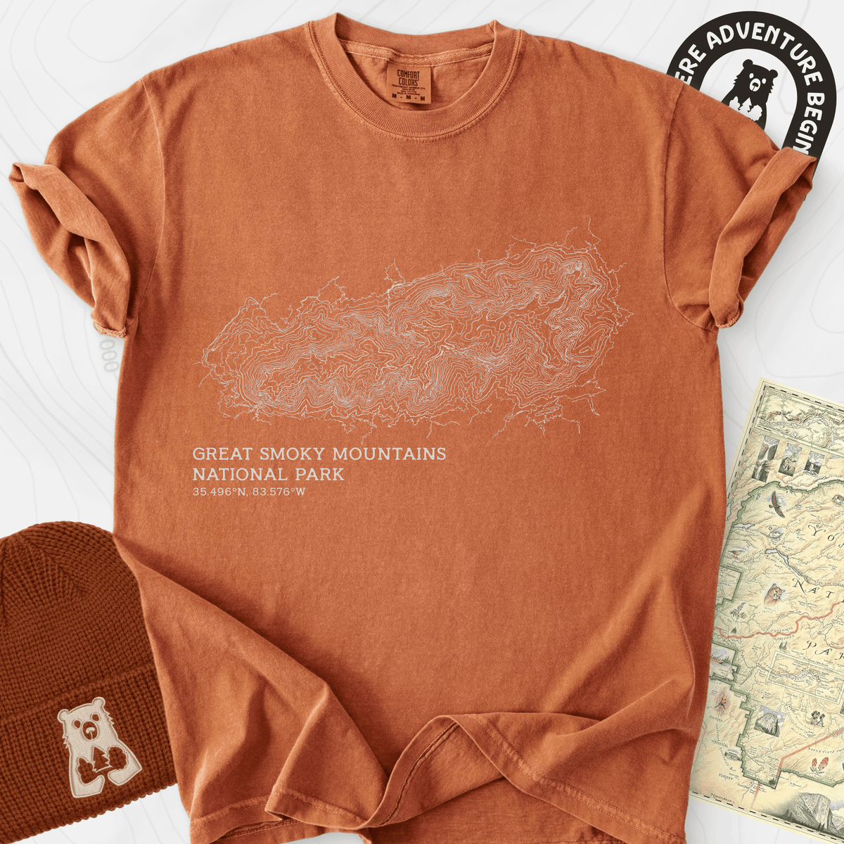 Smoky Mountains Topo T-Shirt Gift For Hiker