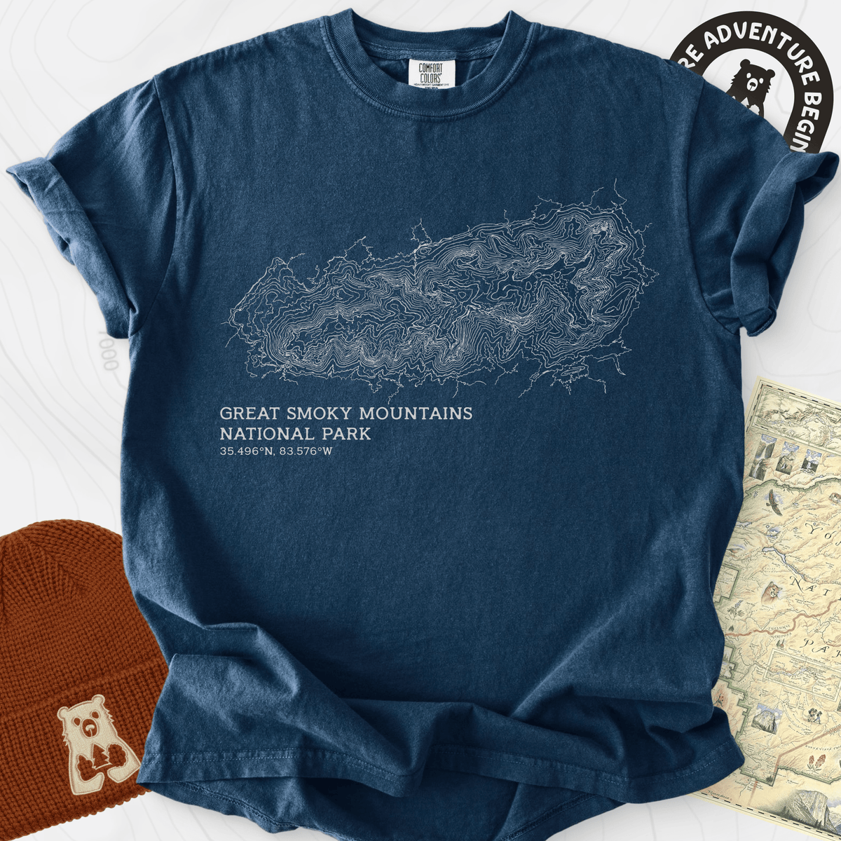 Smoky Mountains Topo T-Shirt Gift For Hiker