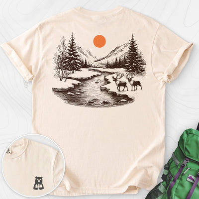 Mountain River Elk Back Print T-shirt Gift For Hiker
