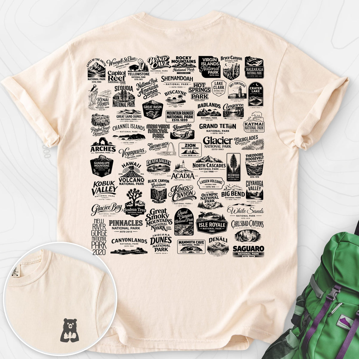 National Parks Back Print T-shirt Gift For Hiker