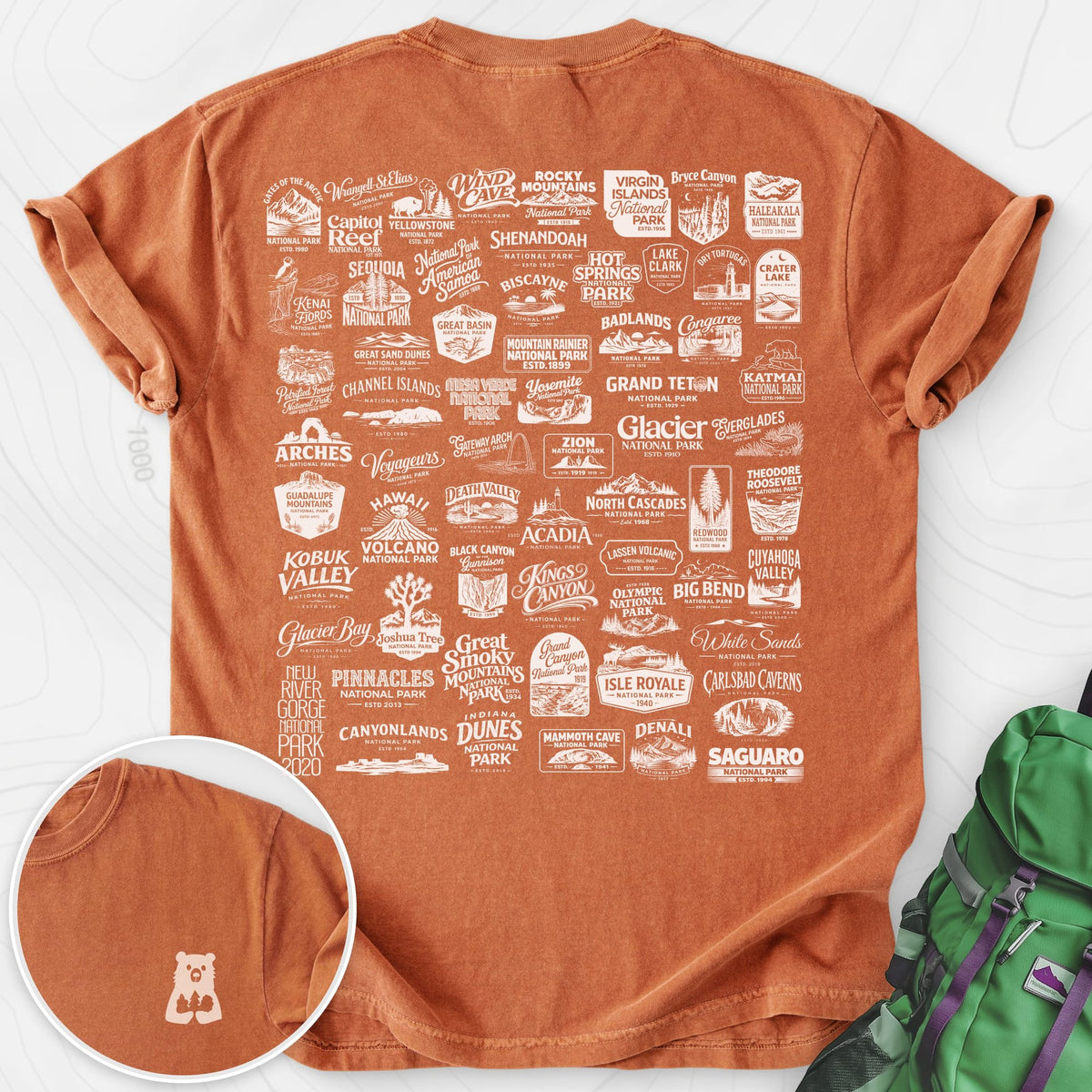 National Parks Back Print T-shirt Gift For Hiker