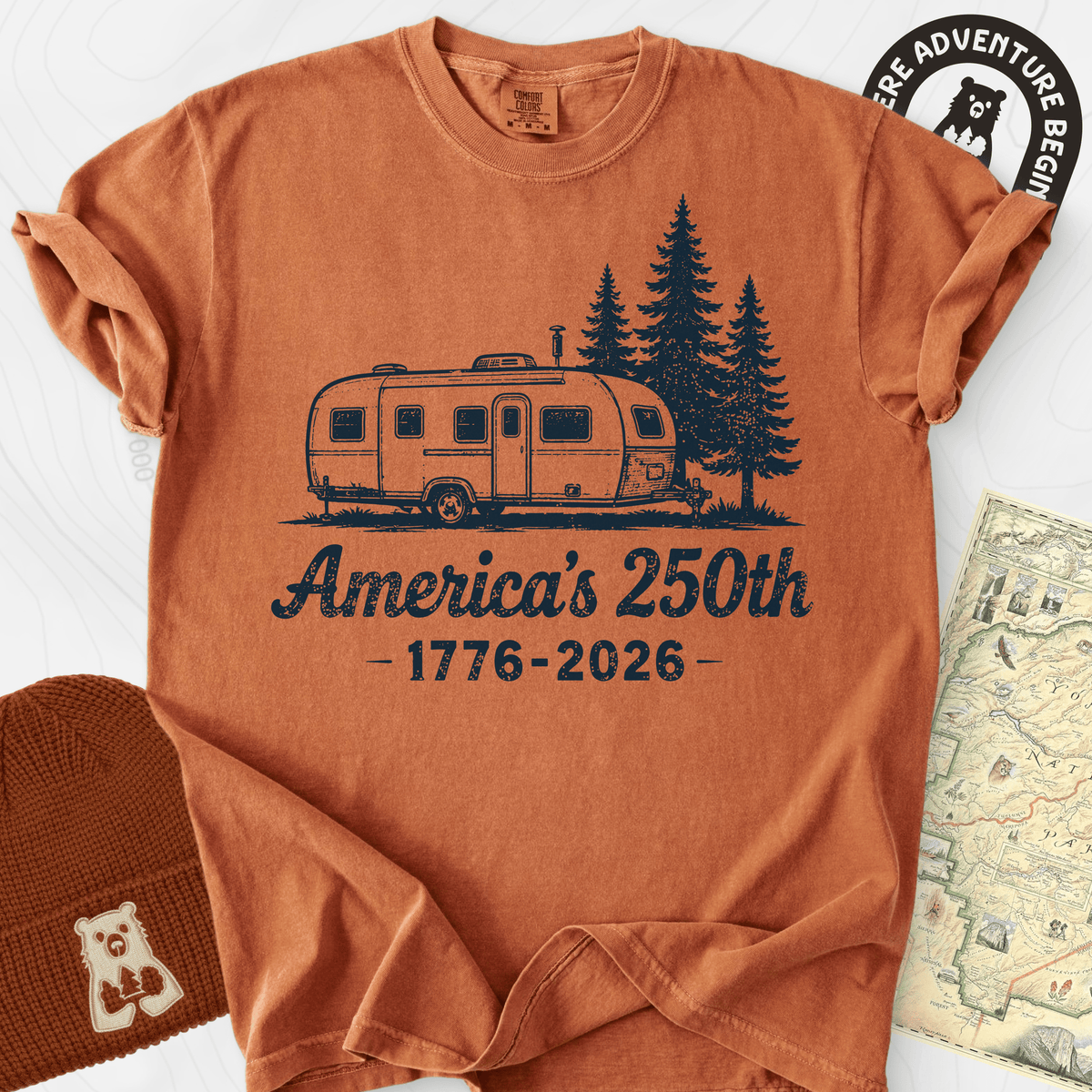 250th Camper Badge T-Shirt Gift For Hiker