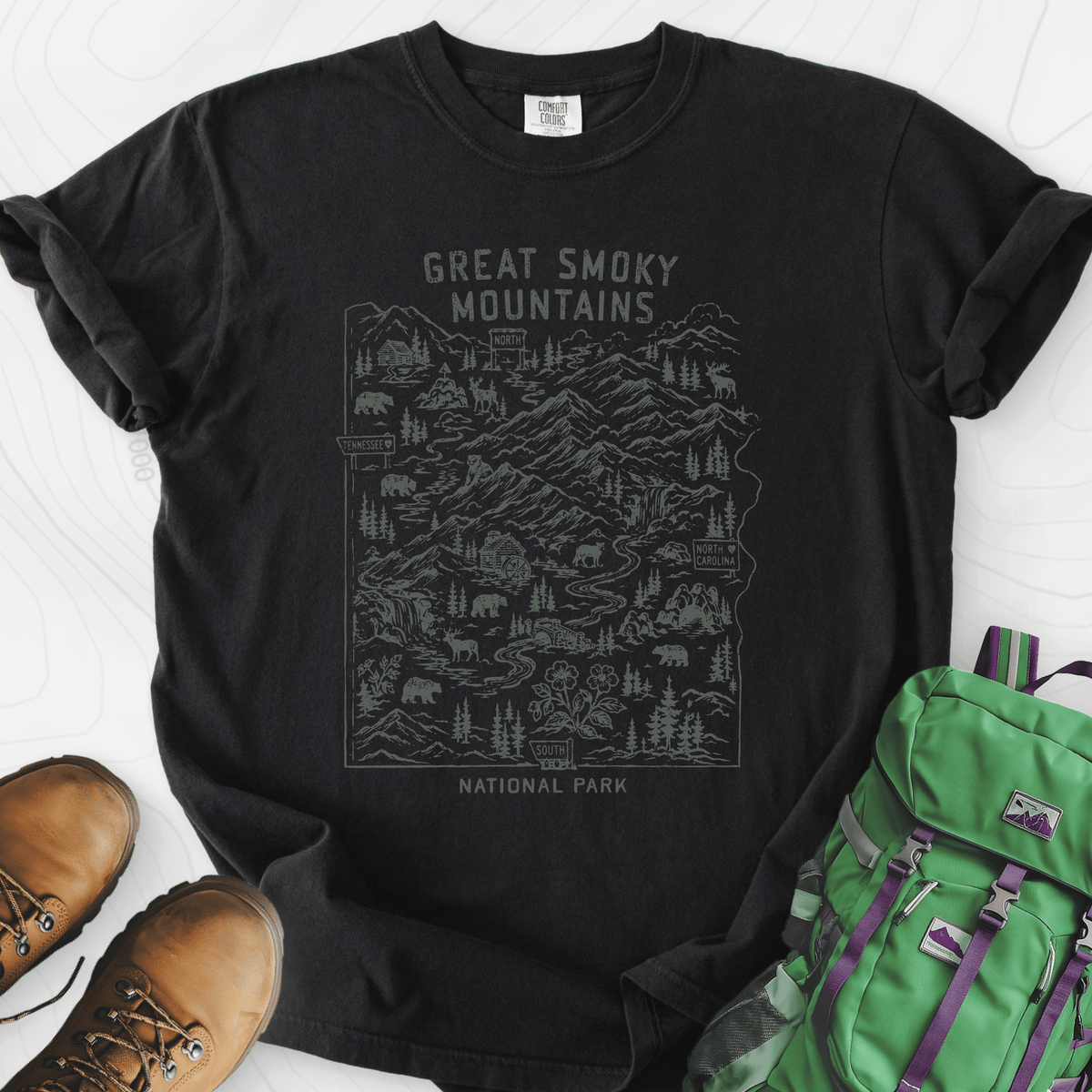 Smoky Mountains Map T-Shirt Gift For Hiker