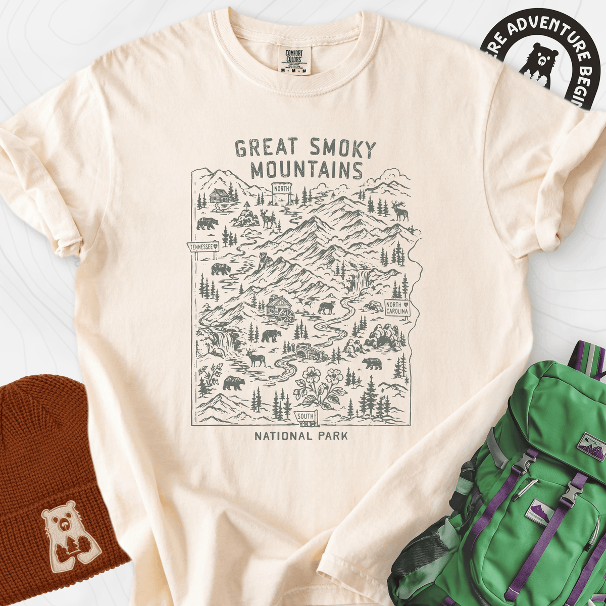 Smoky Mountains Map T-Shirt Gift For Hiker