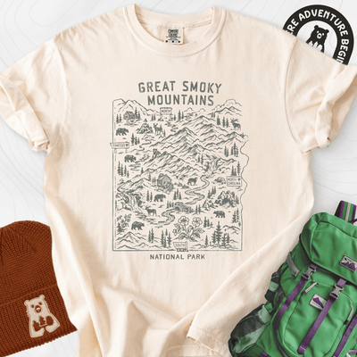 Smoky Mountains Map T-Shirt Gift For Hiker