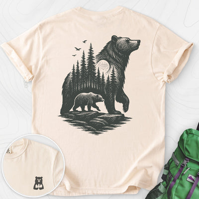 Bear Cub Silhouette Back Print T-shirt Gift For Hiker