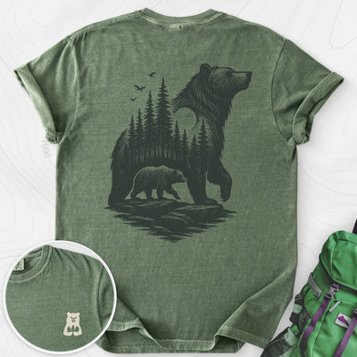 Bear Cub Silhouette Back Print T-shirt Gift For Hiker