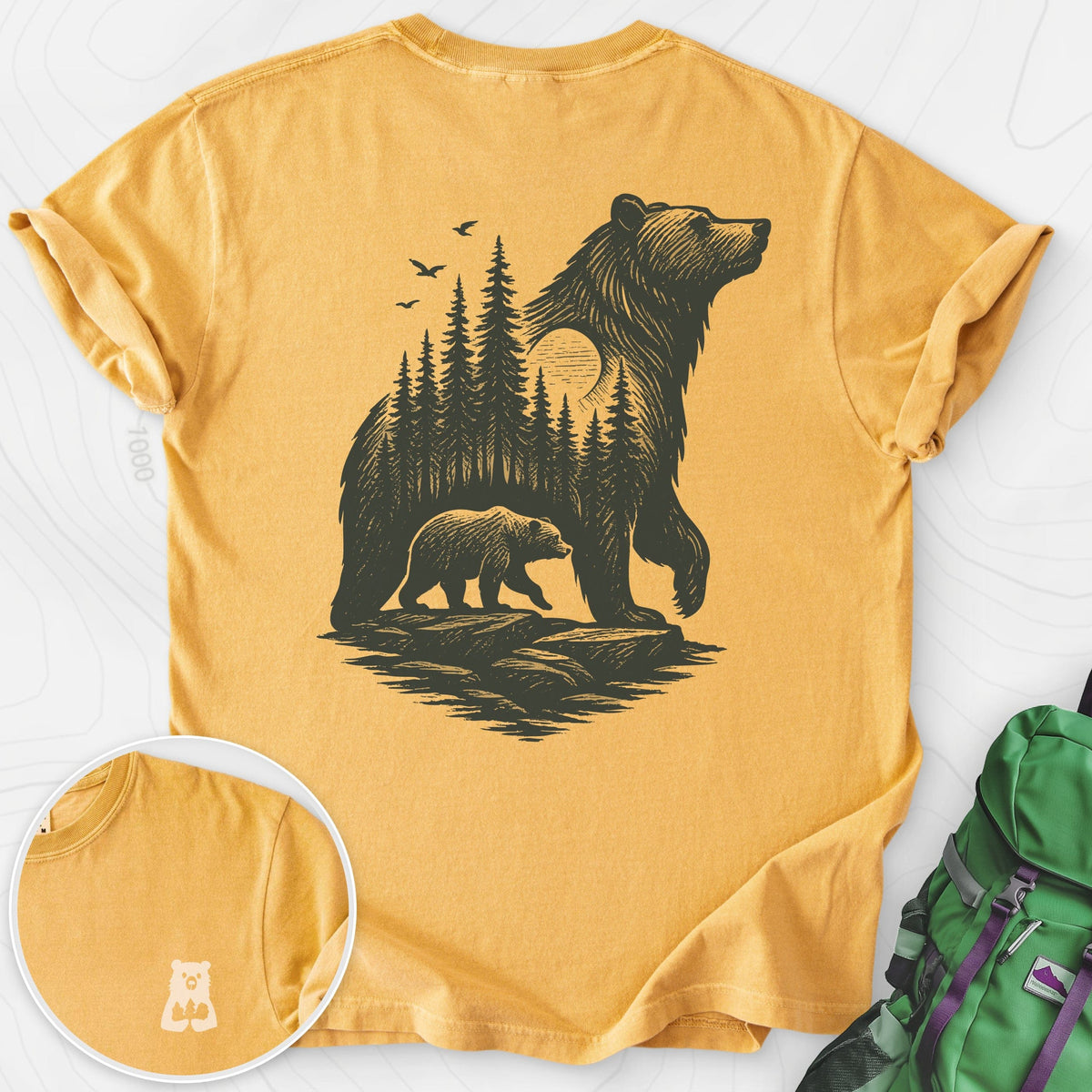 Bear Cub Silhouette Back Print T-shirt Gift For Hiker