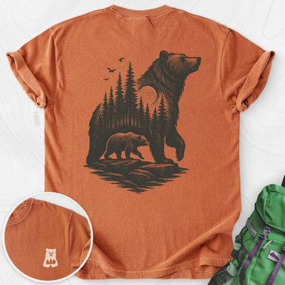 Bear Cub Silhouette Back Print T-shirt Gift For Hiker