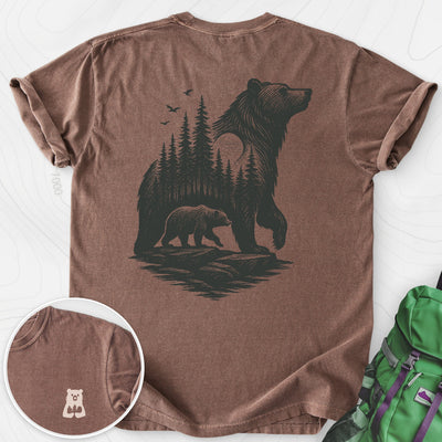 Bear Cub Silhouette Back Print T-shirt Gift For Hiker