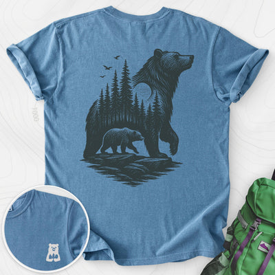 Bear Cub Silhouette Back Print T-shirt Gift For Hiker