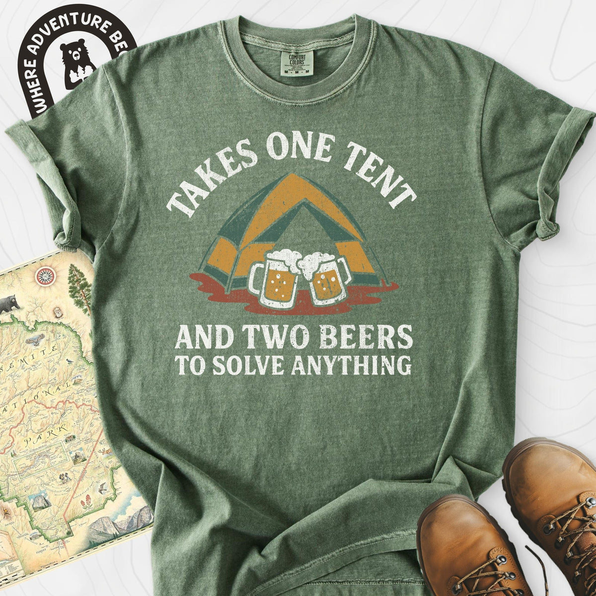 One Tent, Two Beers T-Shirt Gift For Hiker