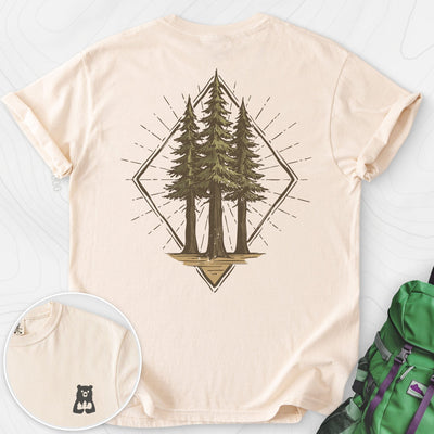Pine Forest Badge Back Print T-shirt Gift For Hiker