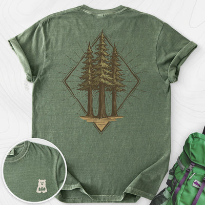 Pine Forest Badge Back Print T-shirt Gift For Hiker