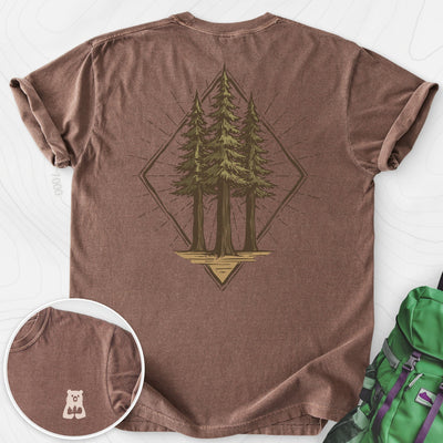 Pine Forest Badge Back Print T-shirt Gift For Hiker