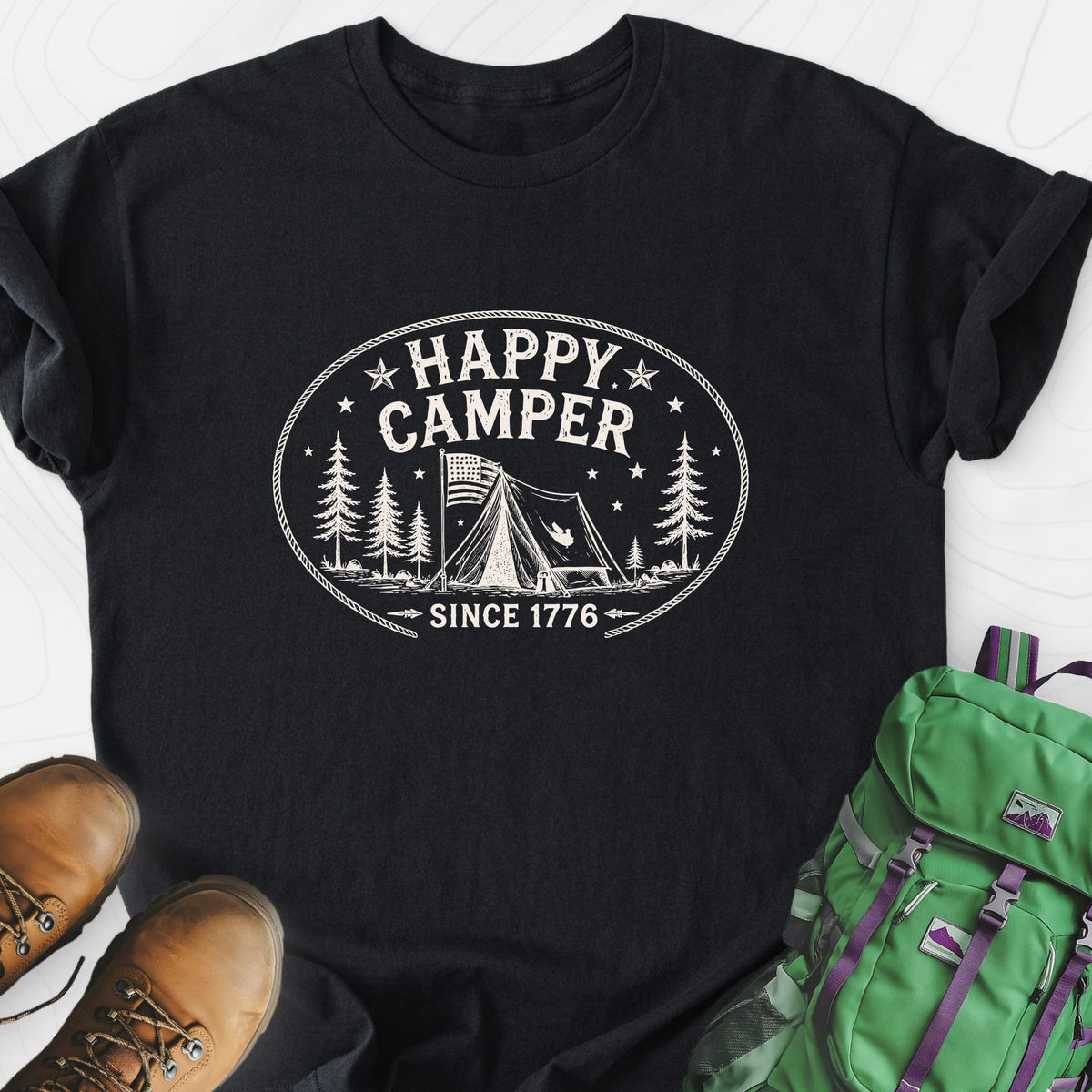 Happy Camper Badge Lightweight T-Shirt Gift For Hiker