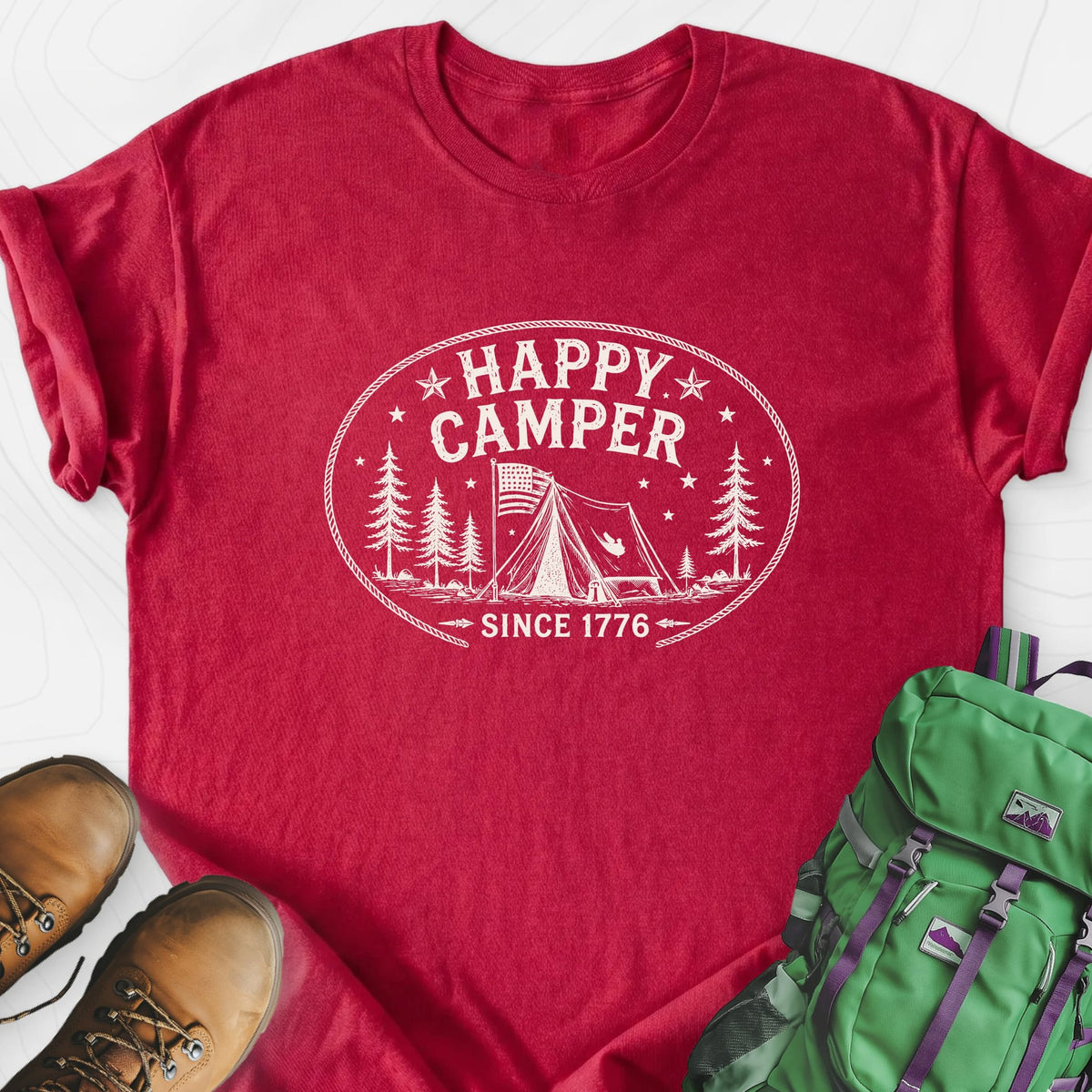Happy Camper Badge Lightweight T-Shirt Gift For Hiker