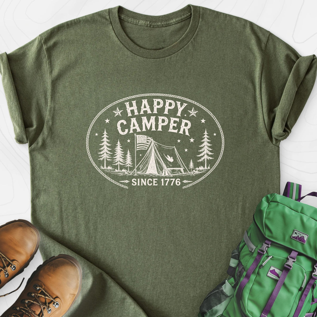 Happy Camper Badge Lightweight T-Shirt Gift For Hiker