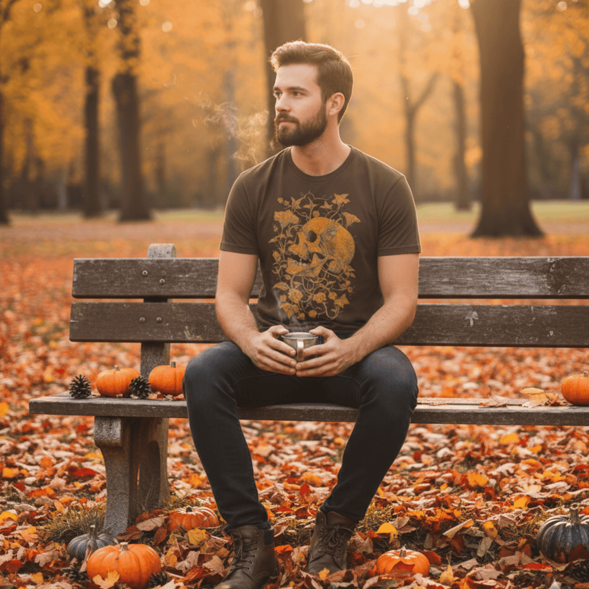 Botanical Skull & Vines Halloween Shirt – Unisex Cotton T-shirt Gift For Plant Lover