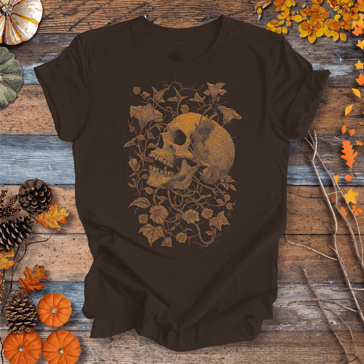 Botanical Skull & Vines Halloween Shirt – Unisex Cotton T-shirt Gift For Plant Lover