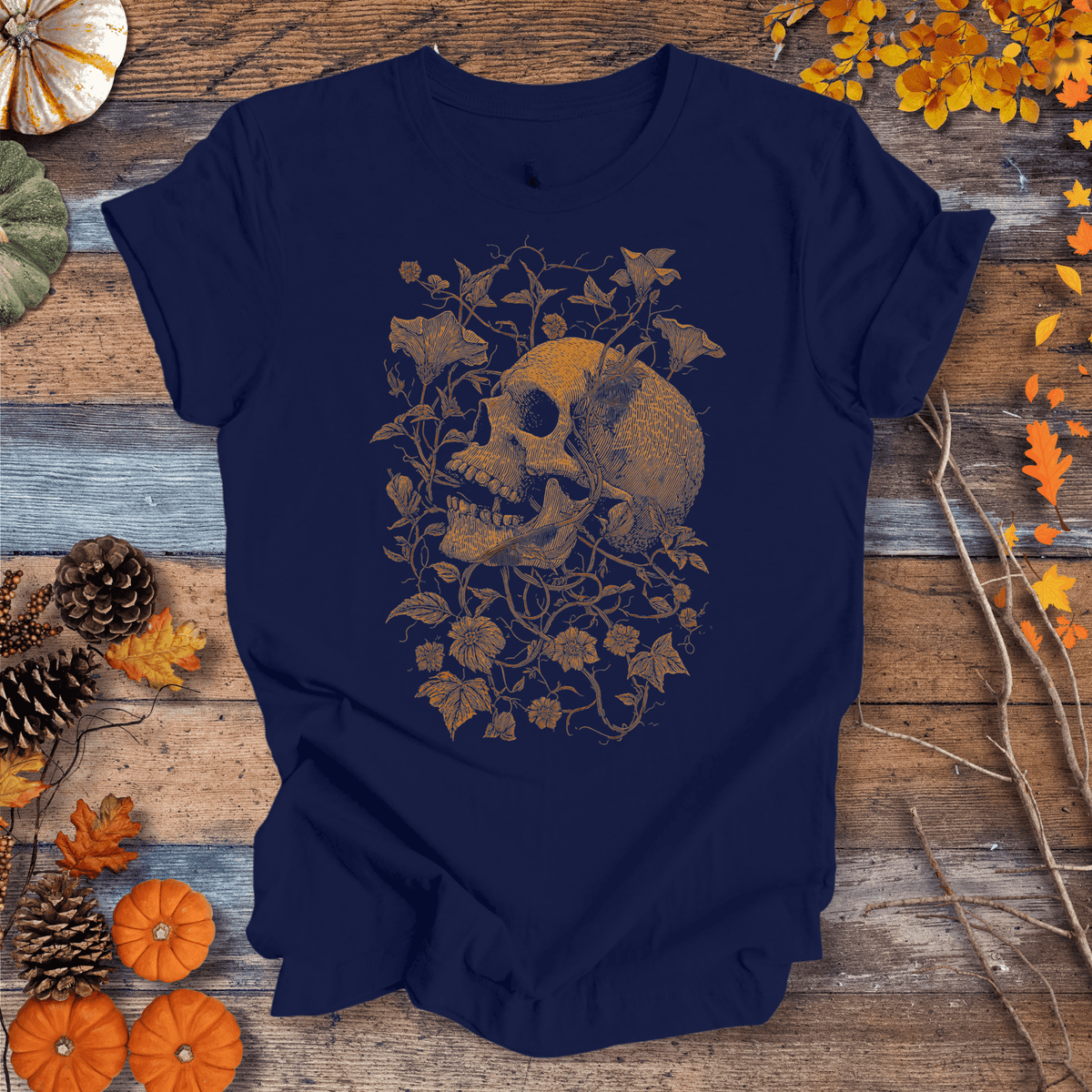 Botanical Skull & Vines Halloween Shirt – Unisex Cotton T-shirt Gift For Plant Lover