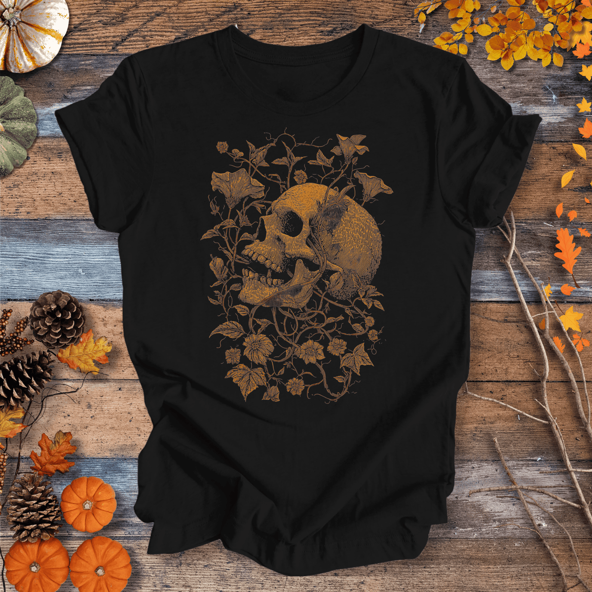 Botanical Skull & Vines Halloween Shirt – Unisex Cotton T-shirt Gift For Plant Lover