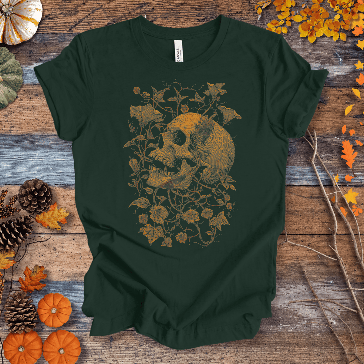Botanical Skull & Vines Halloween Shirt – Unisex Cotton T-shirt Gift For Plant Lover
