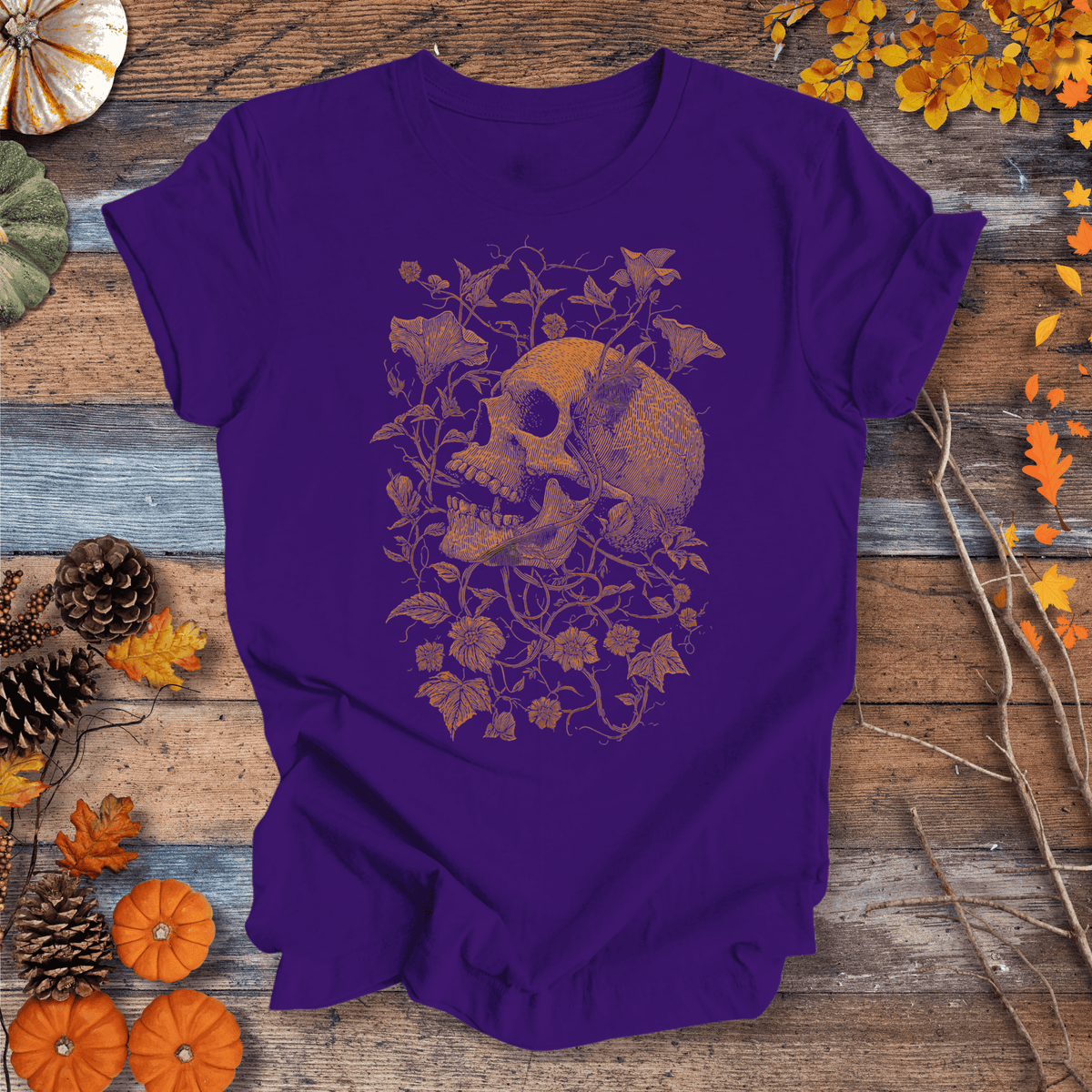 Botanical Skull & Vines Halloween Shirt – Unisex Cotton T-shirt Gift For Plant Lover