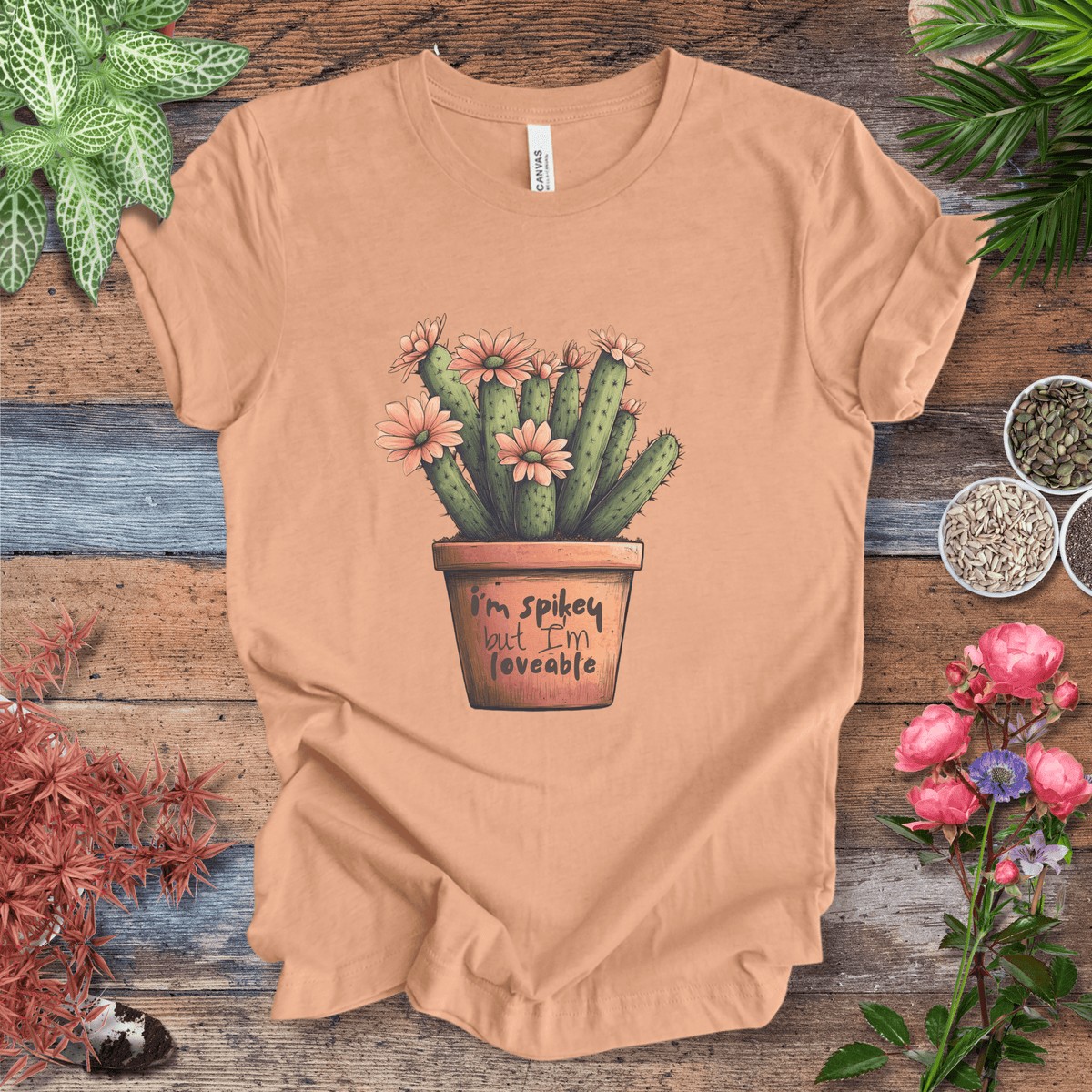 "I'm Spikey but I'm Lovable" Funny Cactus Lover T-Shirt Gift For Plant Lover