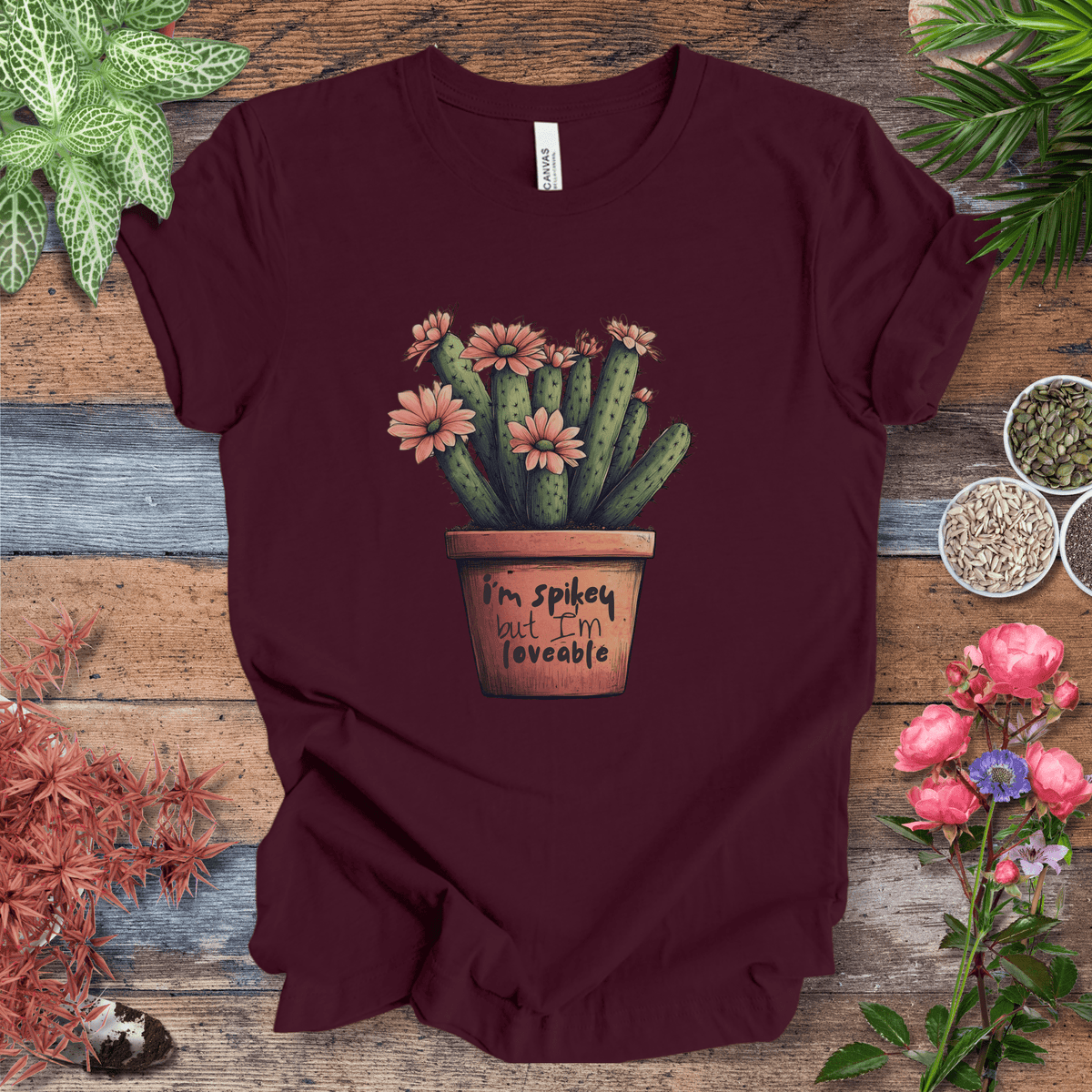 "I'm Spikey but I'm Lovable" Funny Cactus Lover T-Shirt Gift For Plant Lover