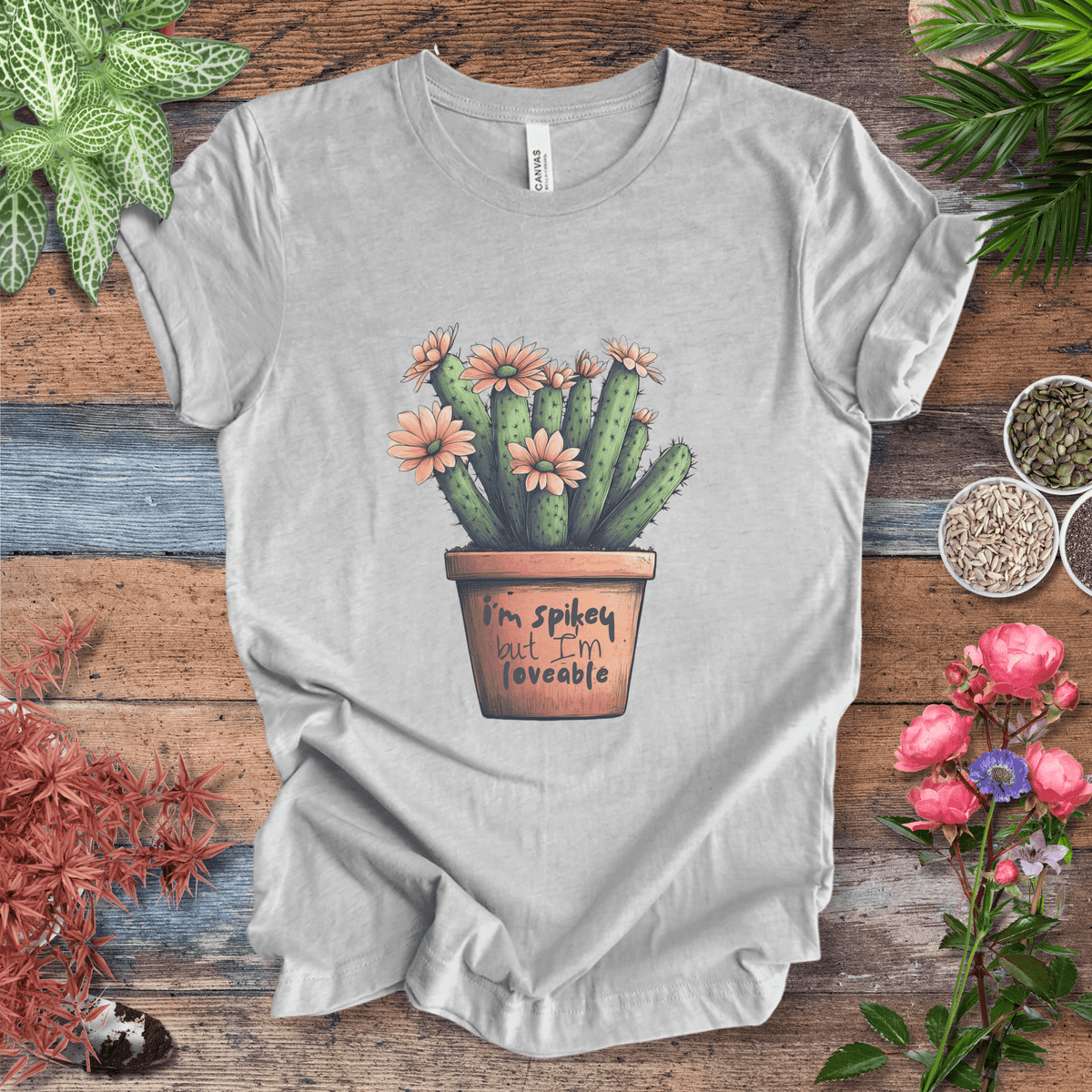 "I'm Spikey but I'm Lovable" Funny Cactus Lover T-Shirt Gift For Plant Lover