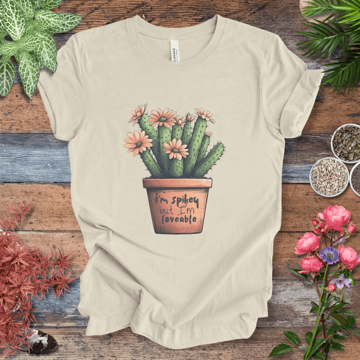 "I'm Spikey but I'm Lovable" Funny Cactus Lover T-Shirt Gift For Plant Lover