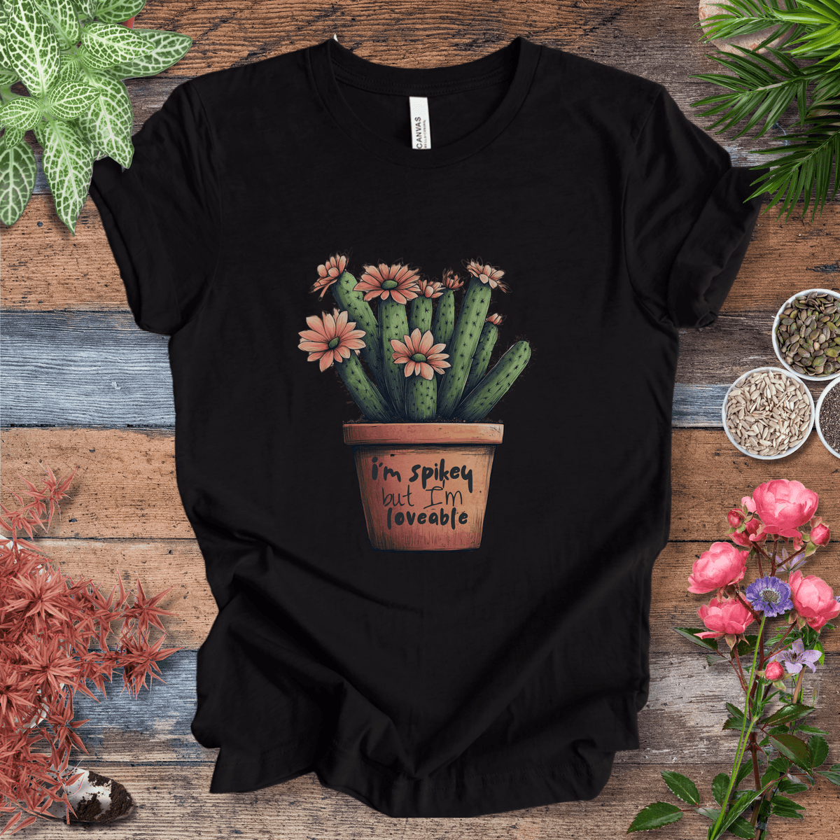 "I'm Spikey but I'm Lovable" Funny Cactus Lover T-Shirt Gift For Plant Lover