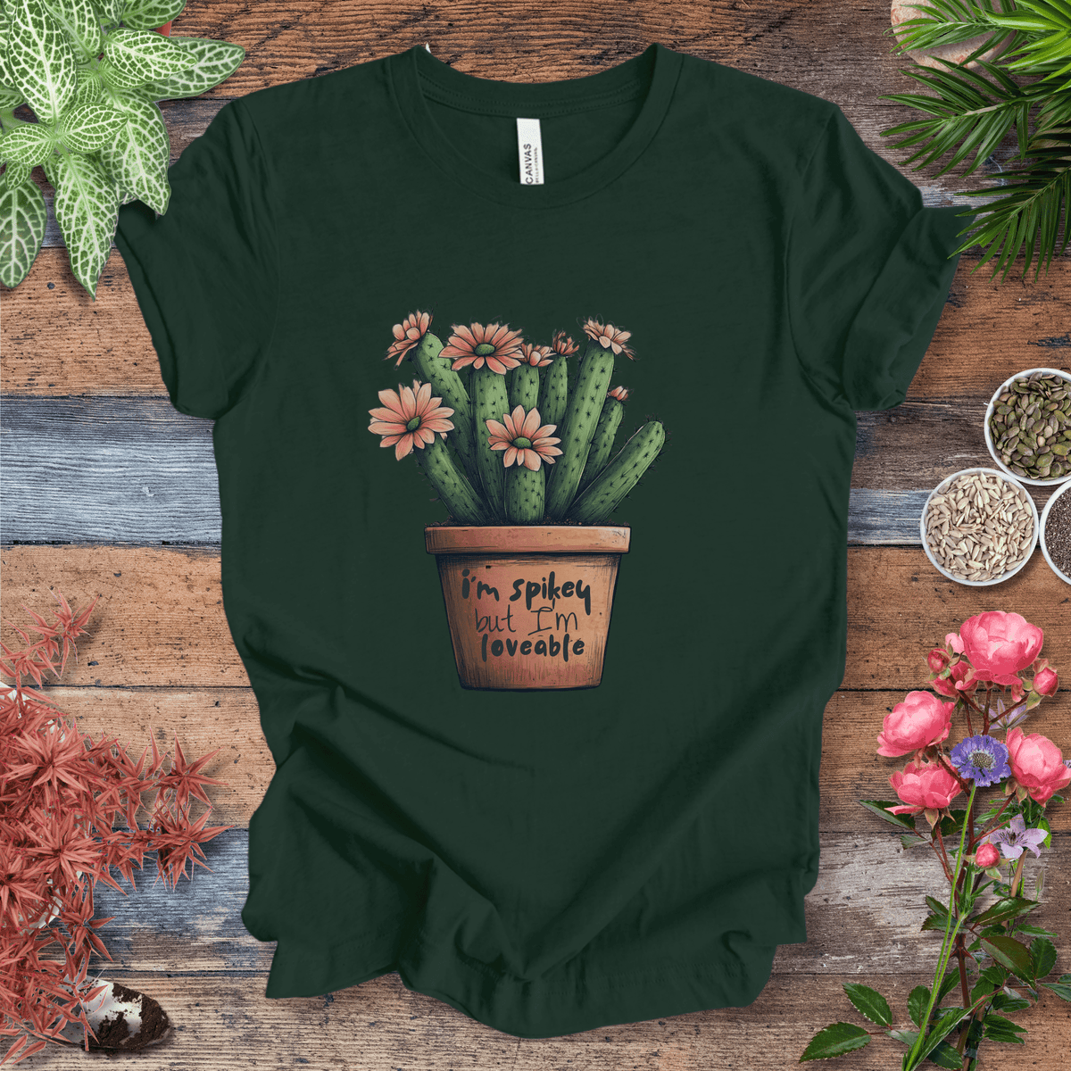 "I'm Spikey but I'm Lovable" Funny Cactus Lover T-Shirt Gift For Plant Lover