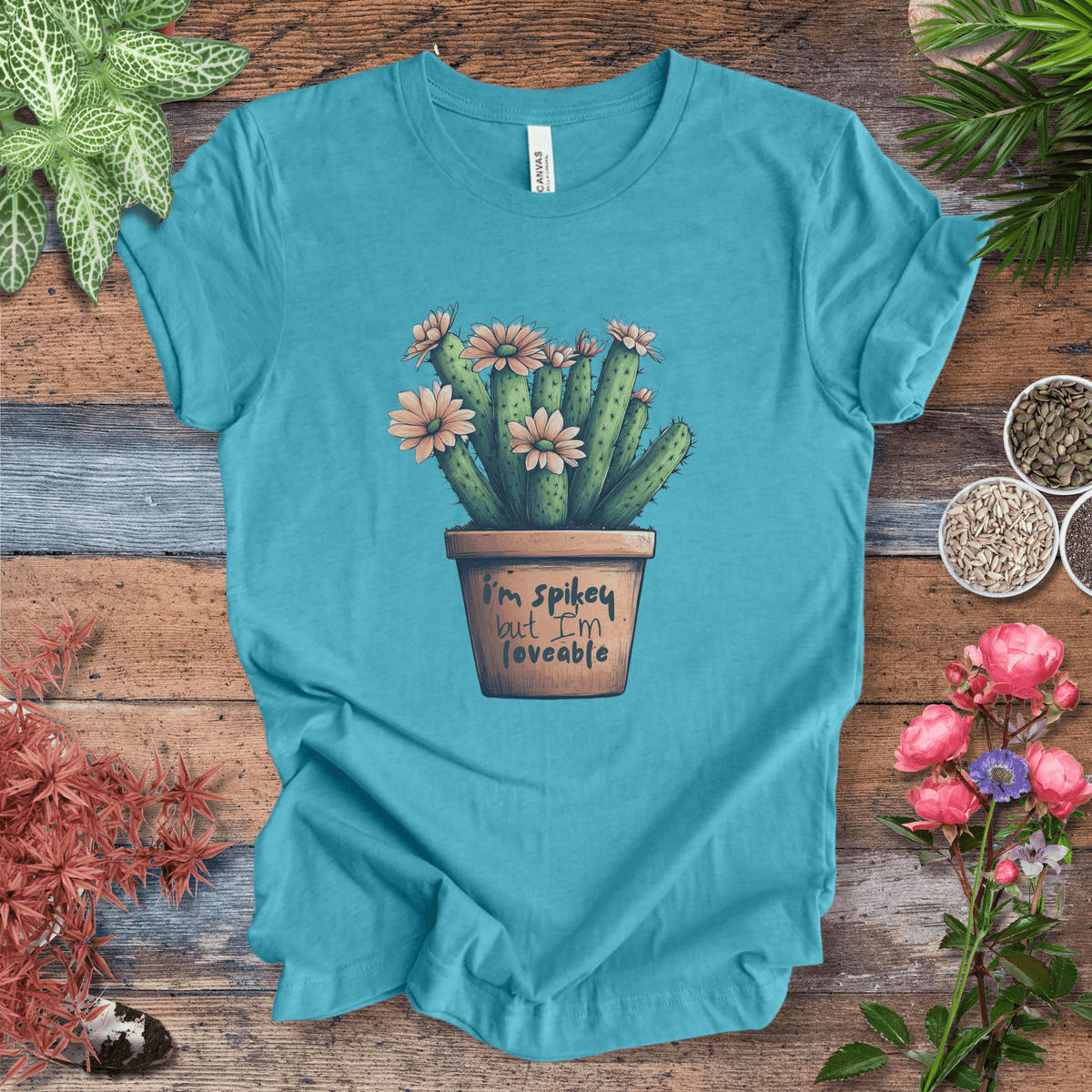 "I'm Spikey but I'm Lovable" Funny Cactus Lover T-Shirt Gift For Plant Lover