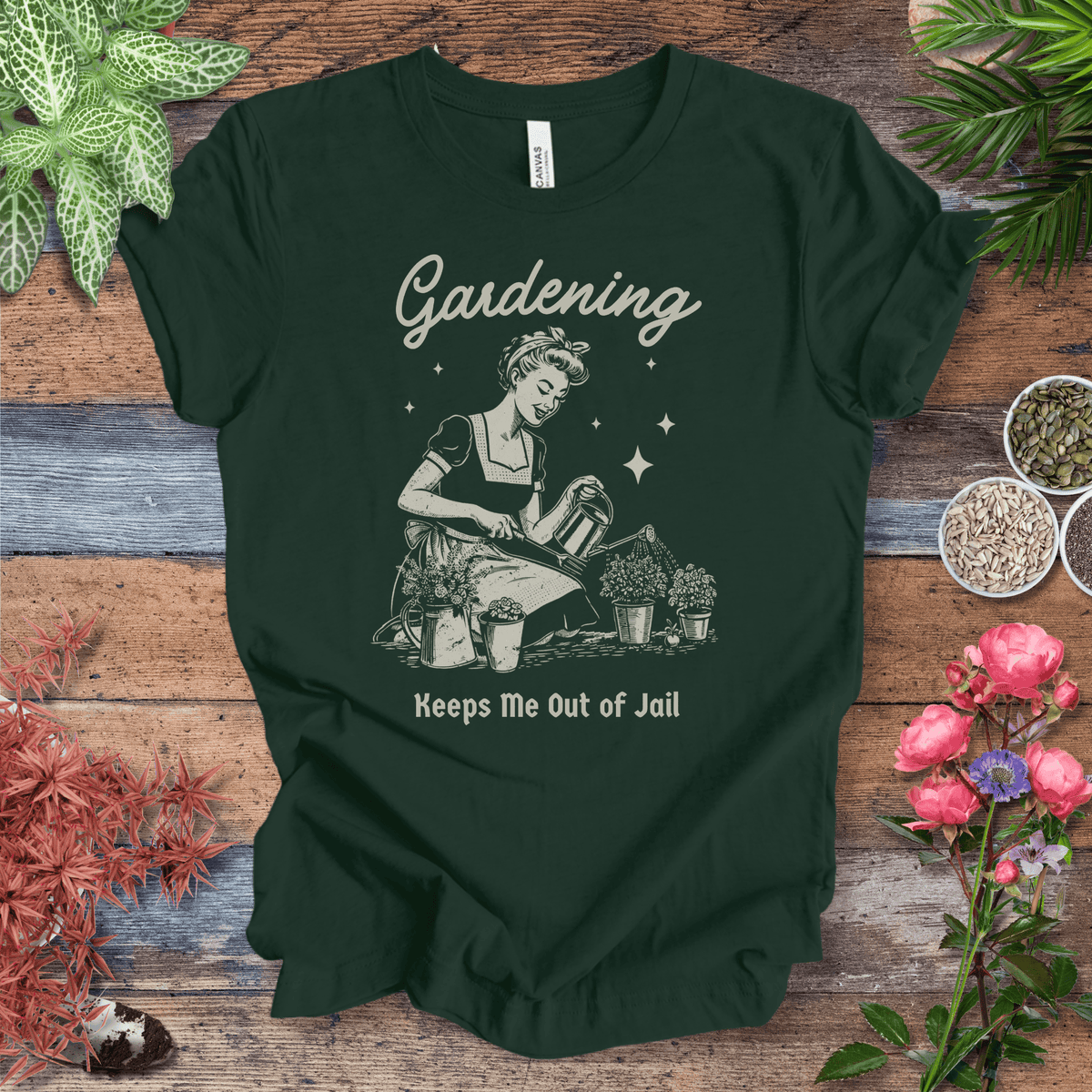 Gardening T-Shirt – “Keeps Me Out Of Jail” Funny Gardener Tee Gift For Plant Lover