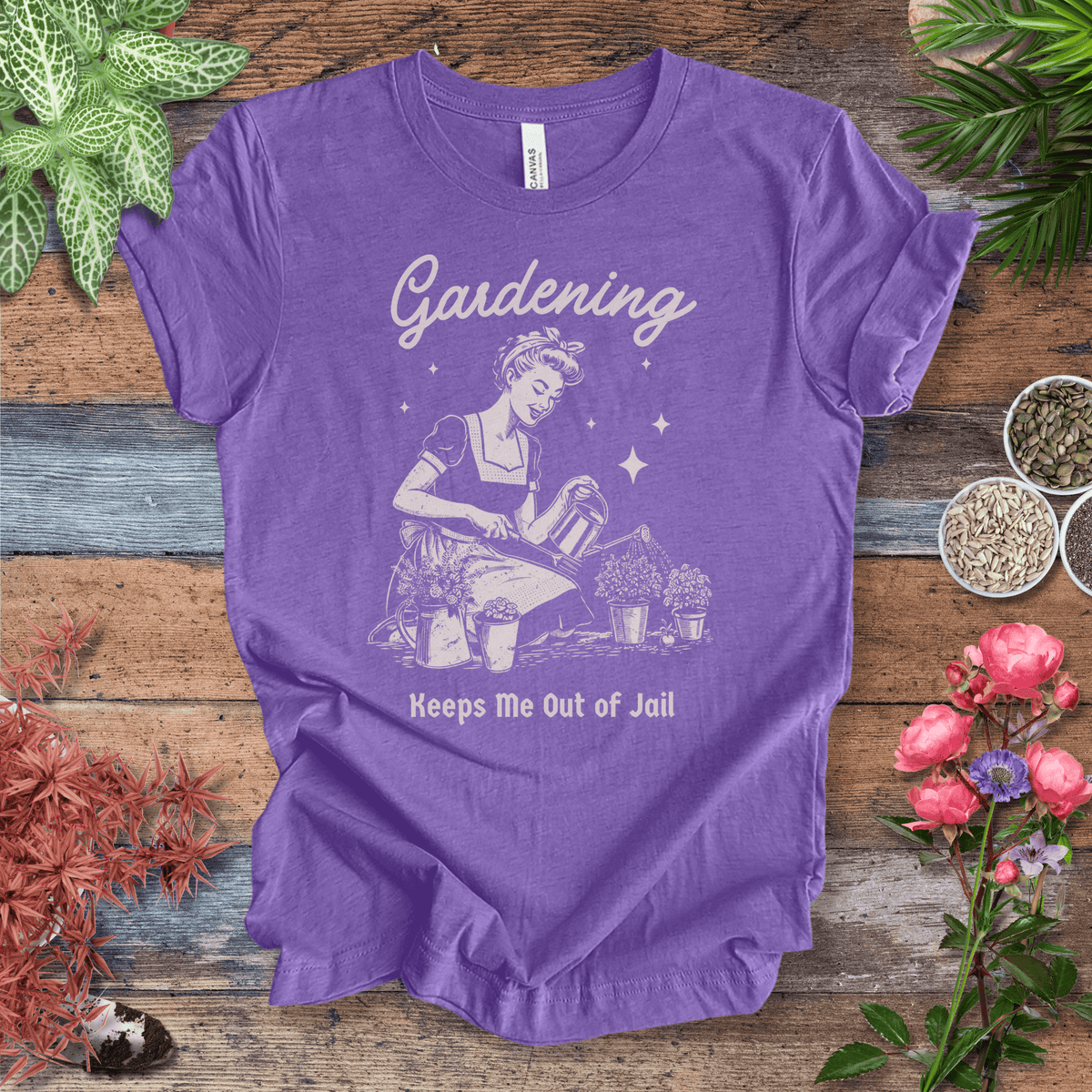 Gardening T-Shirt – “Keeps Me Out Of Jail” Funny Gardener Tee Gift For Plant Lover