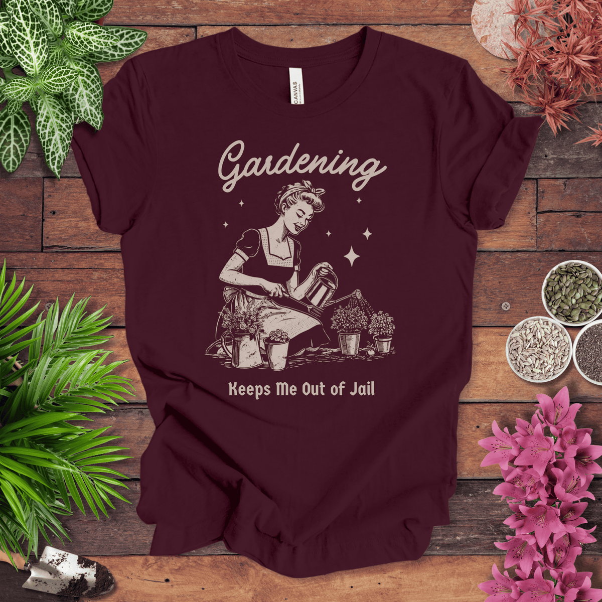 Gardening T-Shirt – “Keeps Me Out Of Jail” Funny Gardener Tee Gift For Plant Lover